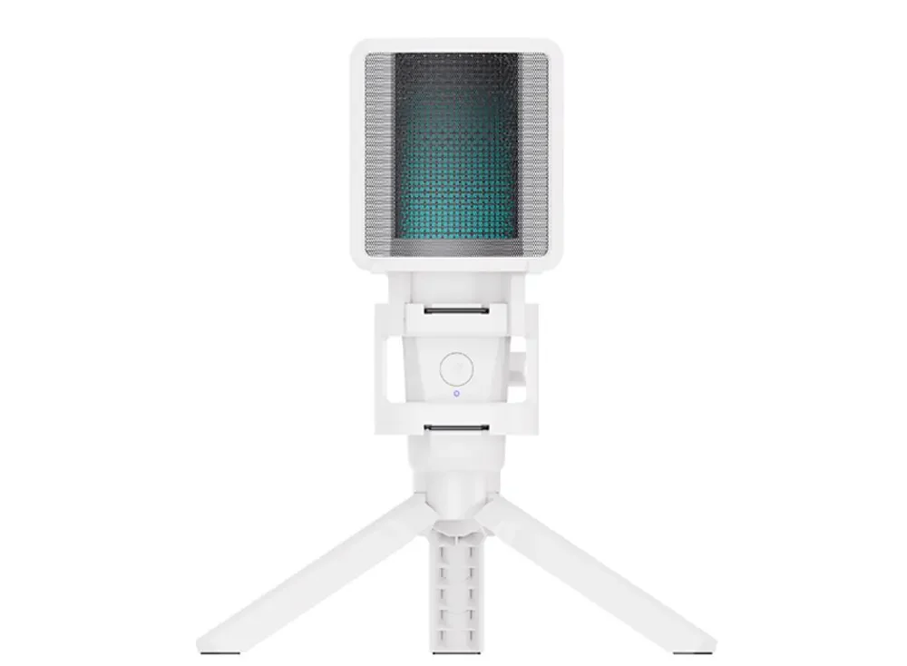 USB Condenser Recording Microphone White RGB Streaming Mic for PC and Mac with Android Phone Adapter Headphone Output