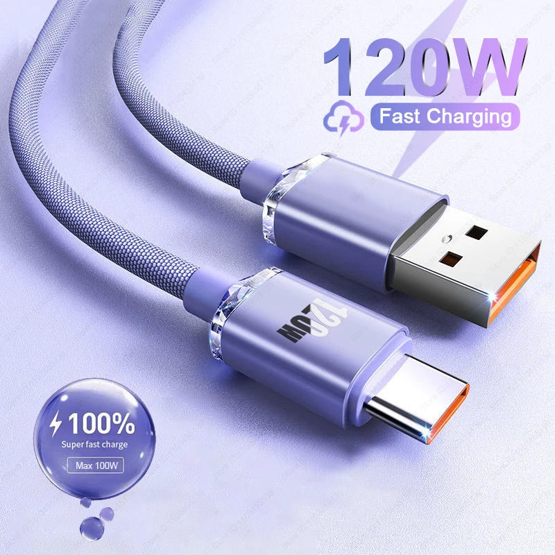 120W 6A Fast Charge USB Type C Quick Charge Cable