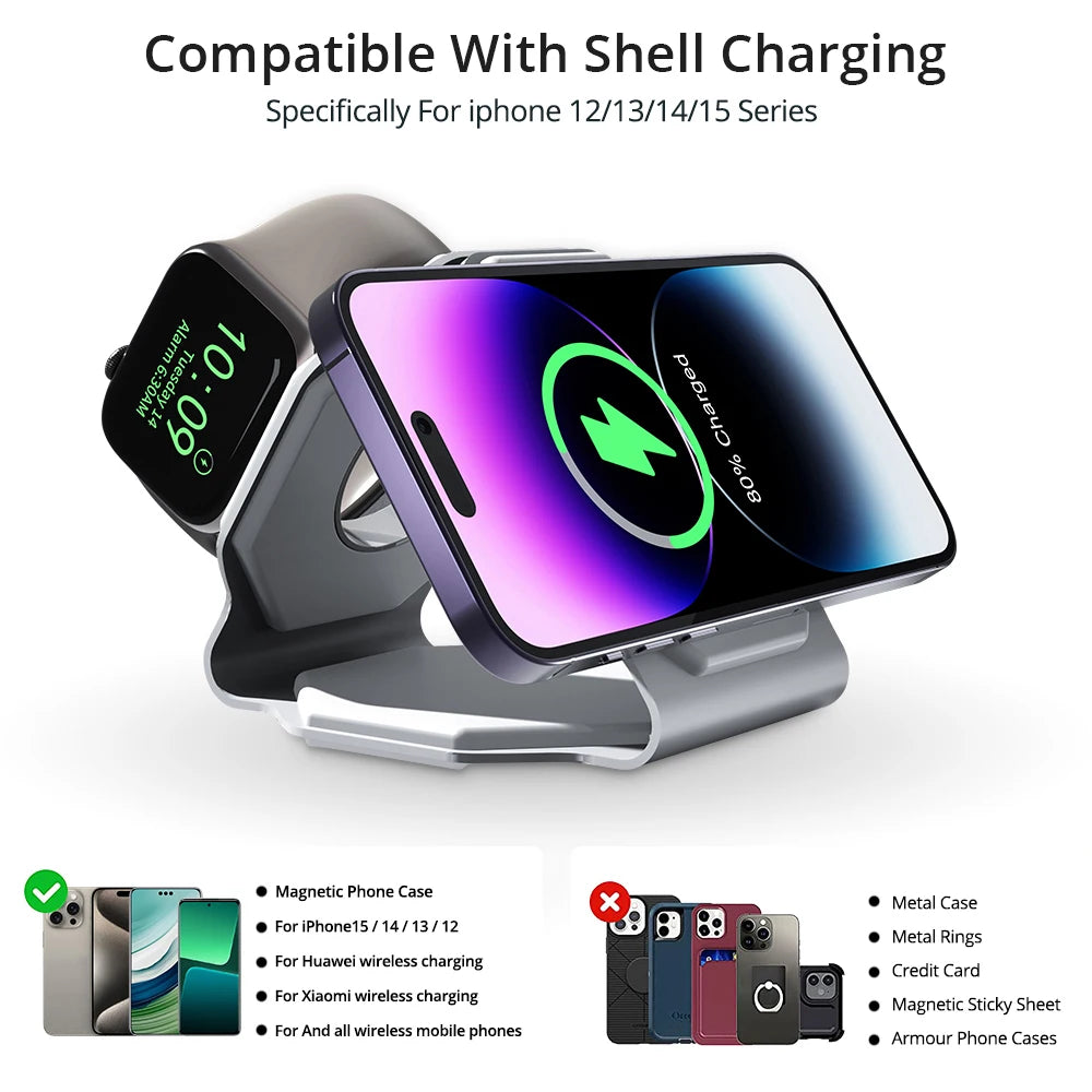 BONOLA Foldable Magnetic 3-in-1 Wireless Charger Stand
