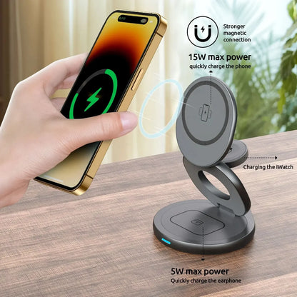 Foldable 3 in 1 Magnetic Wireless Charger Stand Pad