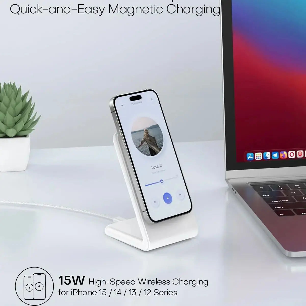 Magnetic Phone Desk Holder Wireless Charger - 15W Fast Charging