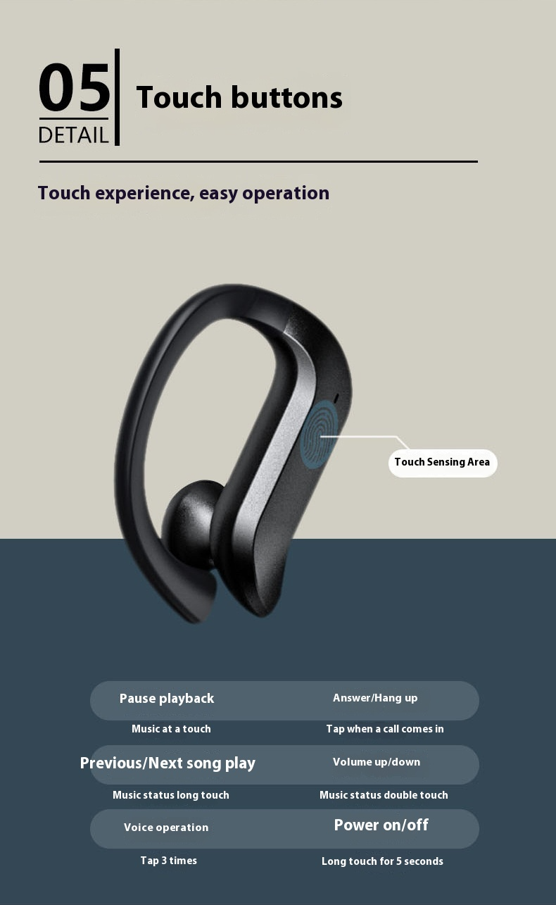 BassBoost MD03 Ear Hook Wireless Earbuds