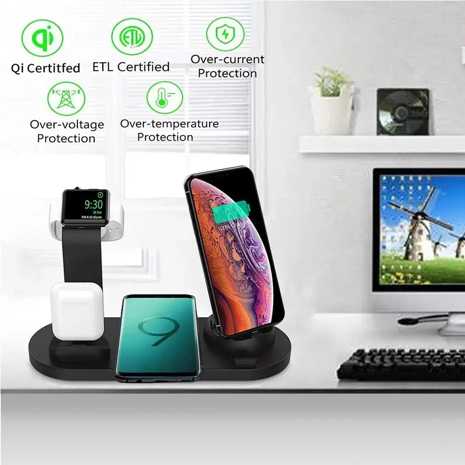5-in-1 Wireless Charging Stand for iPhone, Apple Watch, AirPods, and Desk Phone