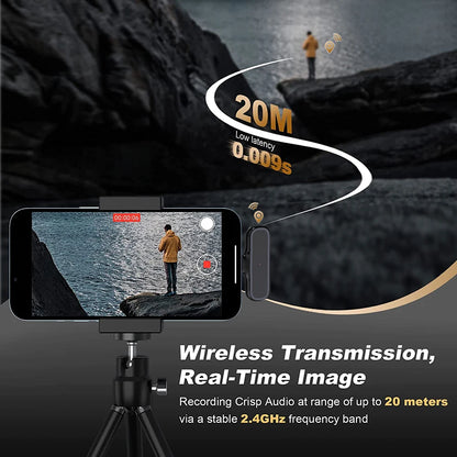 Wireless HD Radio Live Microphone K61 Dual Mic 20 Meters for Mobile Phone Tiktok, Short Video Recording