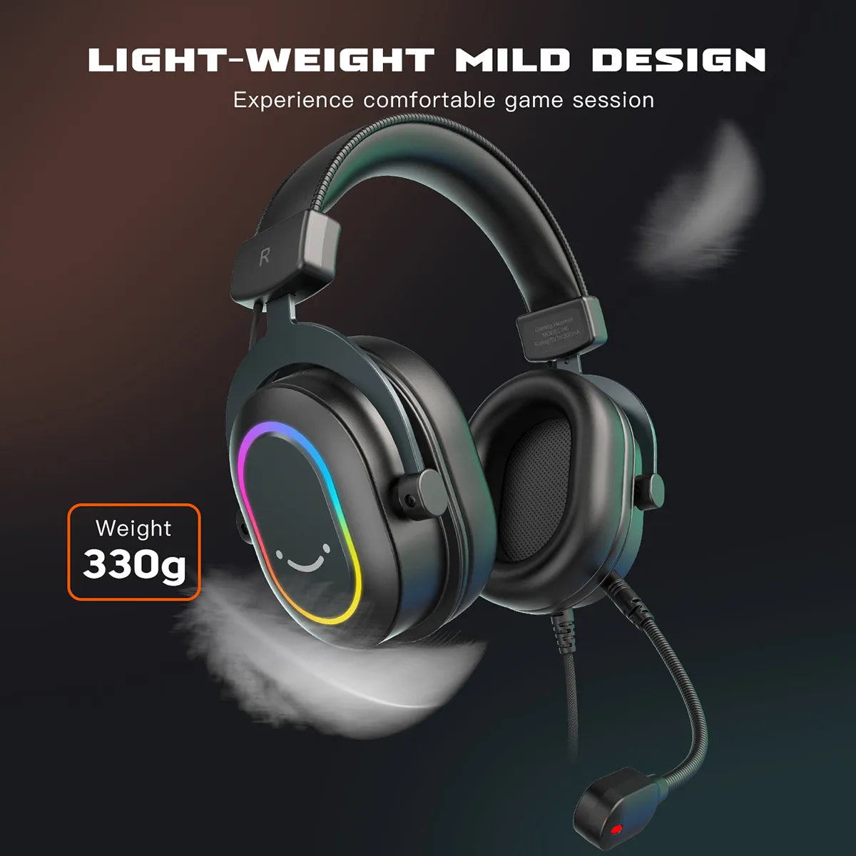 Dynamic RGB Gaming Headset with Mic Over-Ear Headphones 7.1 Surround Sound PC PS4 PS5 3 EQ Options Game Movie Music
