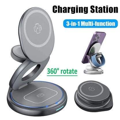 Foldable 3 in 1 Magnetic Wireless Charger Stand Pad
